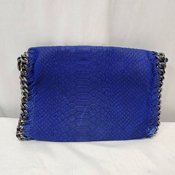 Women's Leather Gunmetal Chain Bag - Cobalt Python - Picture 2 of 9